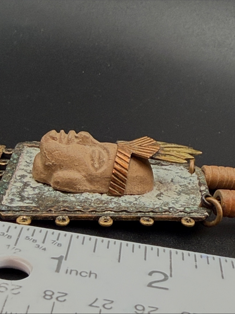 Vintage Casa Maya Mexico mixed-metal carved clay pendant necklace #B82 - Picture 11 of 13